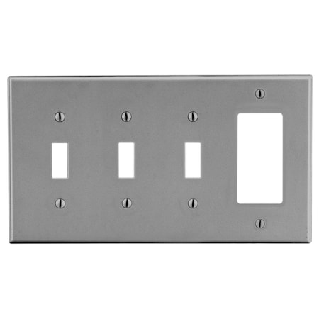 Hubbell Wiring Device-Kellems Wallplate, 4-Gang, 3) Toggle 1) Decorator, Gray P326GY